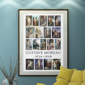 Gustave Moreau. Huge 24x36 inch poster print with 18 classic Moreau paintings. 12x18 also available, Symbolism, Oedipus and the Sphinx