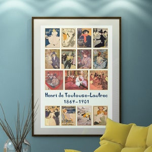 Henri de Toulouse-Lautrec. Huge 24x36 inch poster print with 15 classic Toulouse Lautrec paintings 12x18 also available. At the Moulin Rouge