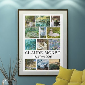 Claude Monet. Huge 24x36 inch poster print with 12 classic Monet paintings. 12x18 also available