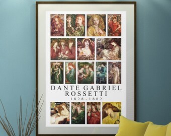 Dante Gabriel Rossetti. Enorme stampa poster 24 x 36 pollici con 16 dipinti classici di Rossetti. Disponibile anche 12 x 18, arte preraffaellita