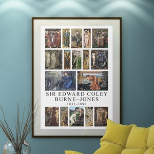 Edward Burne-Jones. Huge 24x36 inch poster print with 17 classic Burne-Jones paintings. 12x18 also available, Pre Raphaelite art