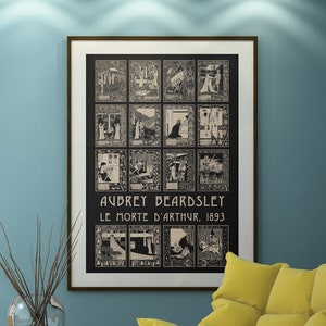 Le morte d&#39;Arthur, Aubrey Beardsley 1893, Art Nouveau, Riesenposter 24 x 36 zoll, 2 Farbvarianten, Art Deco 12x18 ist ebenfalls erhältlich
