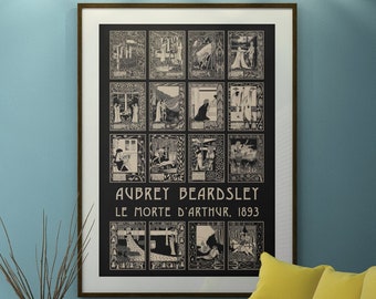 Le Morte d'Arthur, Aubrey Beardsley 1893, Art Nouveau, Pôster enorme 24 x 36 polegadas, 2 opções de cores, Lendas Arturianas. 12x18 também disponível