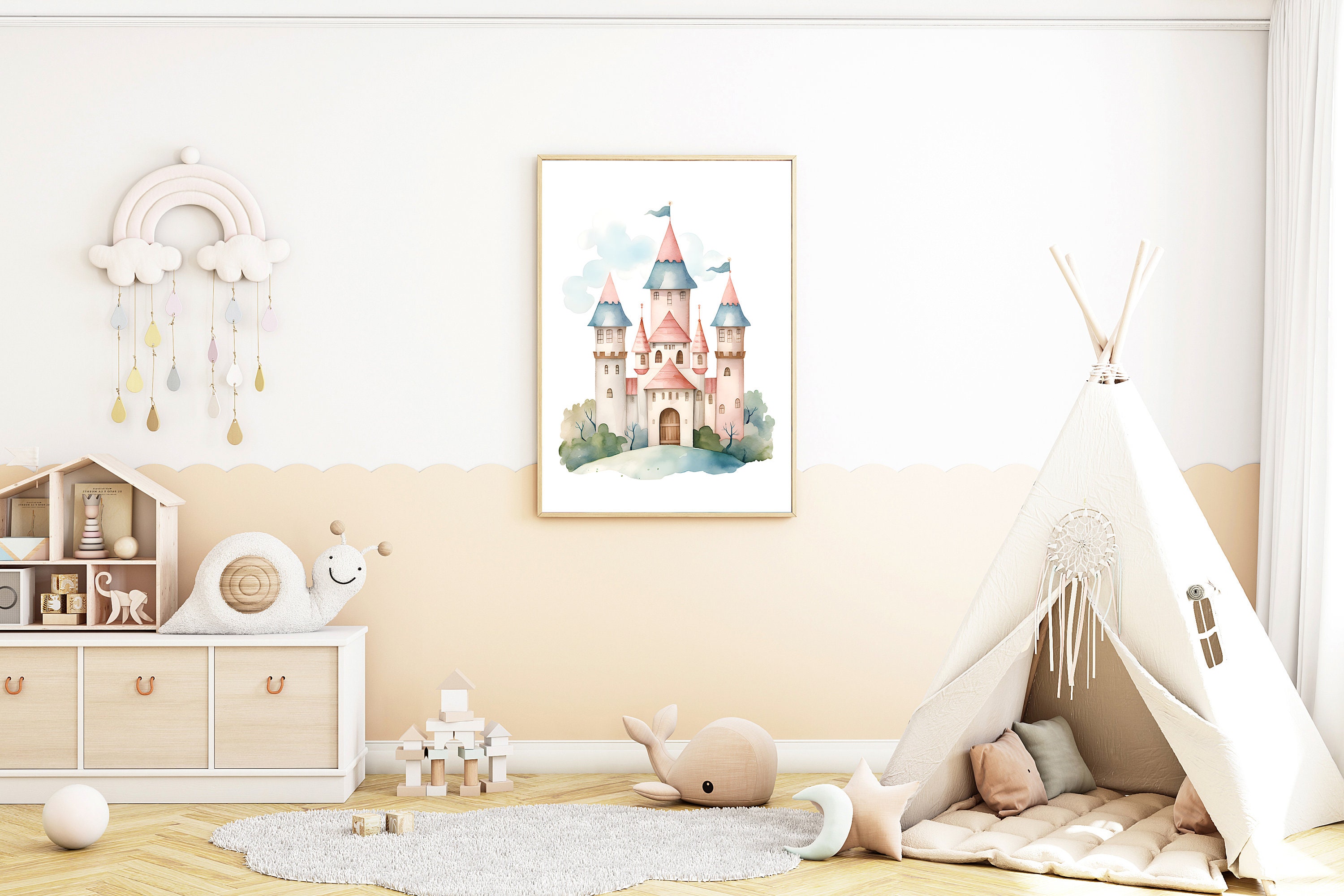 Castle Nursery Wall Art, Princess Castle Nursery Print, Kids Room Decor