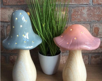 Mushroom LED Ceramic Cordless Battery Operated Lamps - Pink or Grey