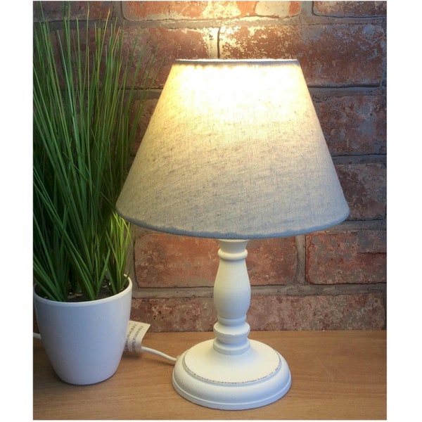 Small White Shabby Chic Table Bedside Lamp Hand Finished E27 Bulb