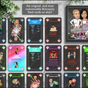 Custom Monopoly Deal Card Game | Black Neon edition | Personalized gift for Wedding, Anniversary, Engagement, Birthday, Christmas