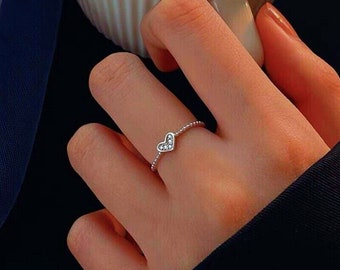 925 Sterling Silver Mini Heart Adjustable Ring Women's Girls Jewelry Xmas Gift