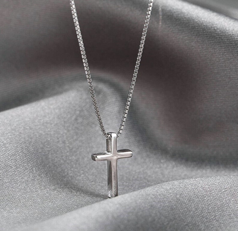 New women Tiny Cross Pendant 925 Sterling Silver Chain Necklace imagem 3