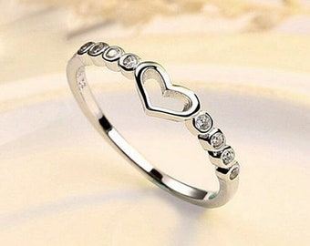 Vintage 925 Sterling Silver Mini Heart Adjustable Ring Womens Girls Jewellery