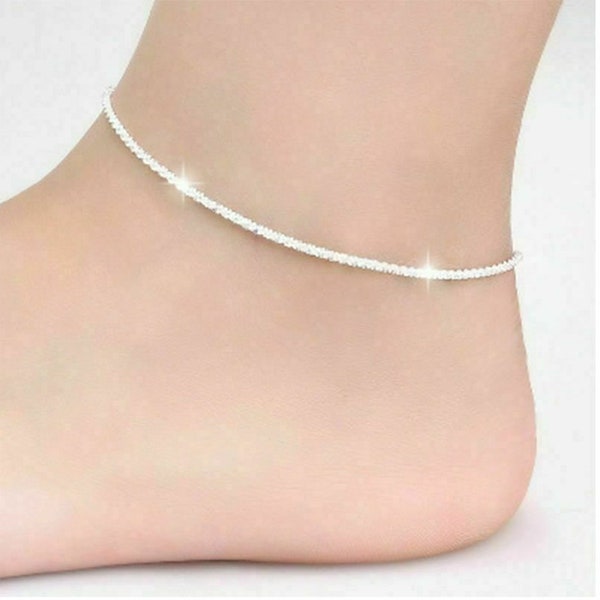 Ankle Bracelet Women 925 Sterling Silver Anklet Foot Chain Beach Beads Jewelry