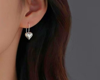 Love Heart Drop Hoop Earrings Women Girls Jewelry. 925 Sterling Silver