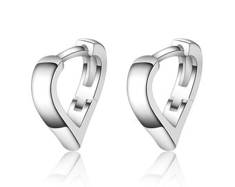 925 Sterling Silver Heart Huggie Hinge Stud Earrings Womens Girls Jewellery Gift