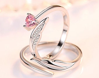 New 925 Sterling Silver Angel Wing Heart Adjustable Ring Womens Girls Jewellery Gift