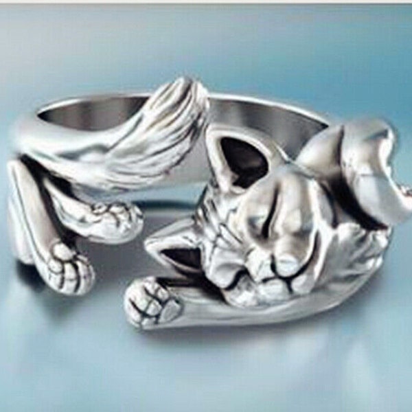 Vintage Cat Adjustable Ring 925 Sterling Silver Plt Women Jewellery Xmas Gift UK