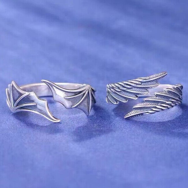 Vintage 925 Sterling Silver Vintage Angel Demon Adjustable Ring Womens Jewellery