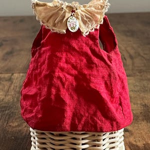 Red Linen Dress For Teddy Bear - Vintage Inspired