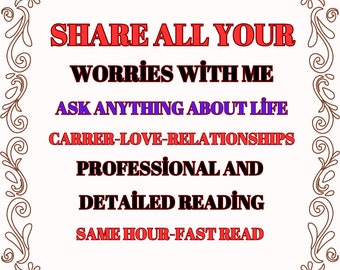 May include: A decorative image with a brown ornate frame and white background. The text reads "SHARE ALL YOUR WORRIES WITH ME ASK ANYTHING ABOUT LIFE CARRER-LOVE-RELATIONSHIPS PROFESSIONAL AND DETAILED READING SAME HOUR-FAST READ".
