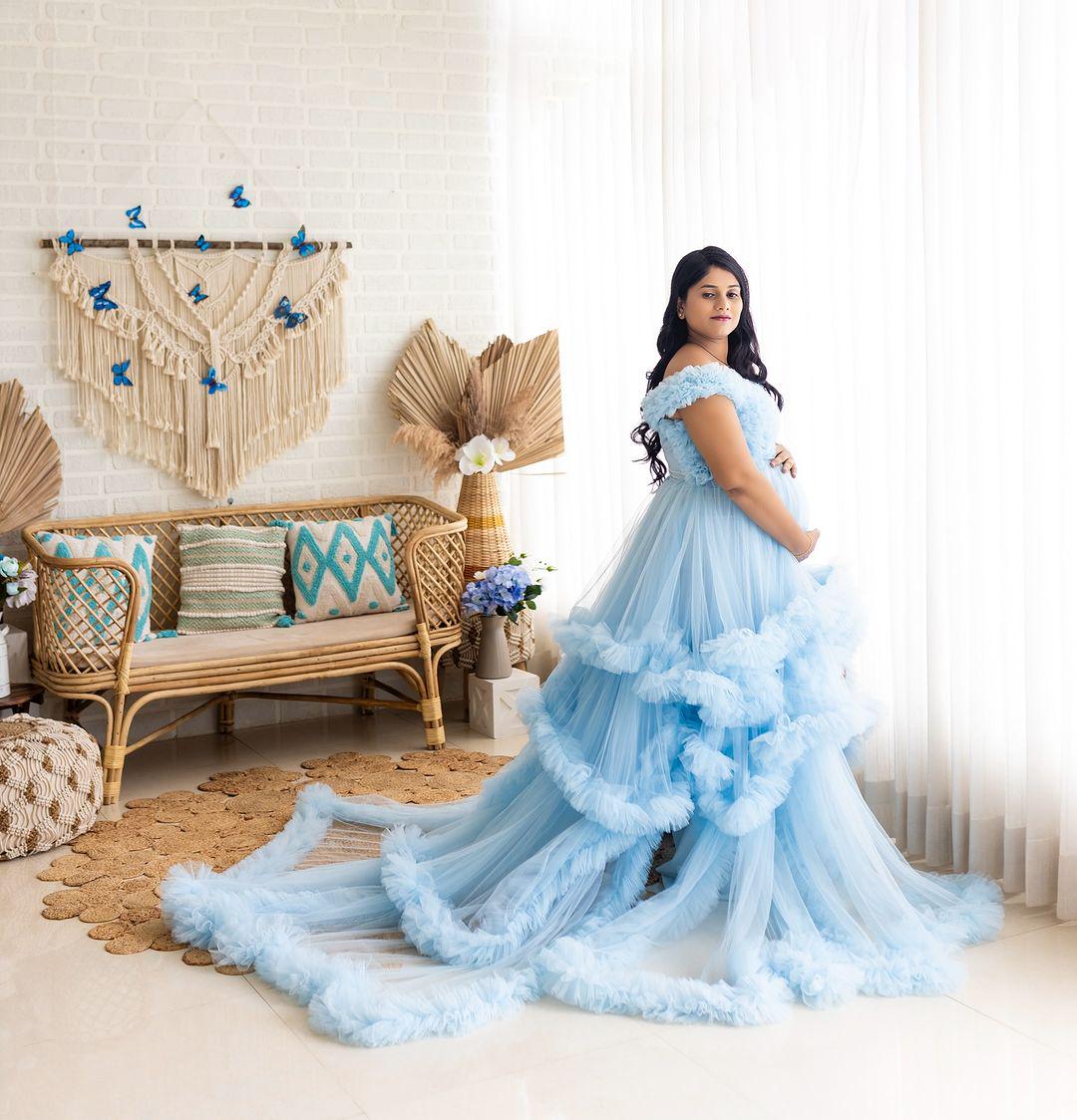 royal blue maternity dress for photoshoot Ariel 2-Piece Maternity Photoshoot Dress main image 1
