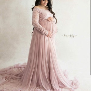 Dylan Pink Gown |  Elegant Flowy Maternity Gown | Pregnancy Photoshoot Dress | Maternity Session Outfit | Baby Shower Dress | Evening Gown