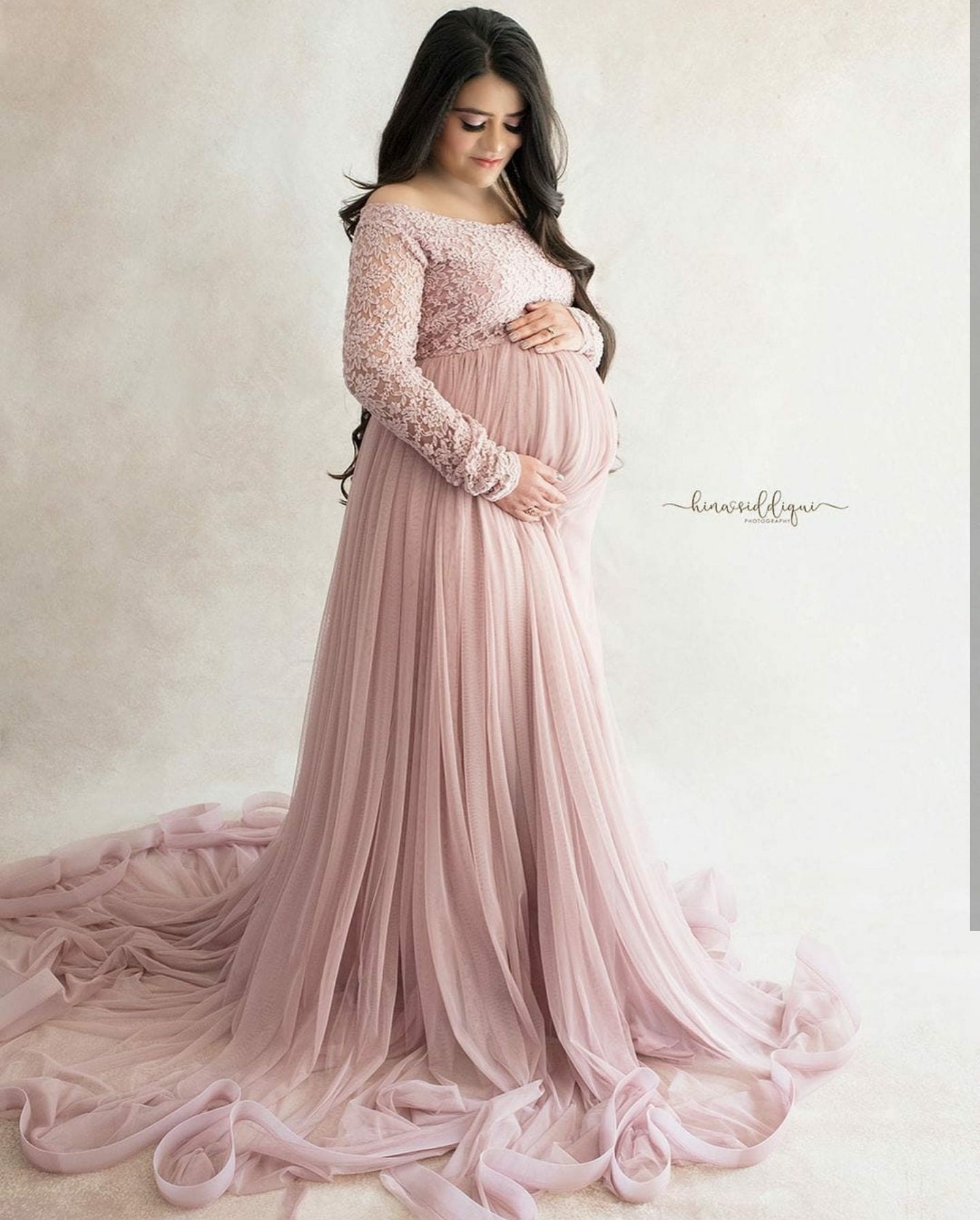 Maternity Pink Long Chiffon Photography Dress Lace Photo Shoot Prop –  Honeychildren