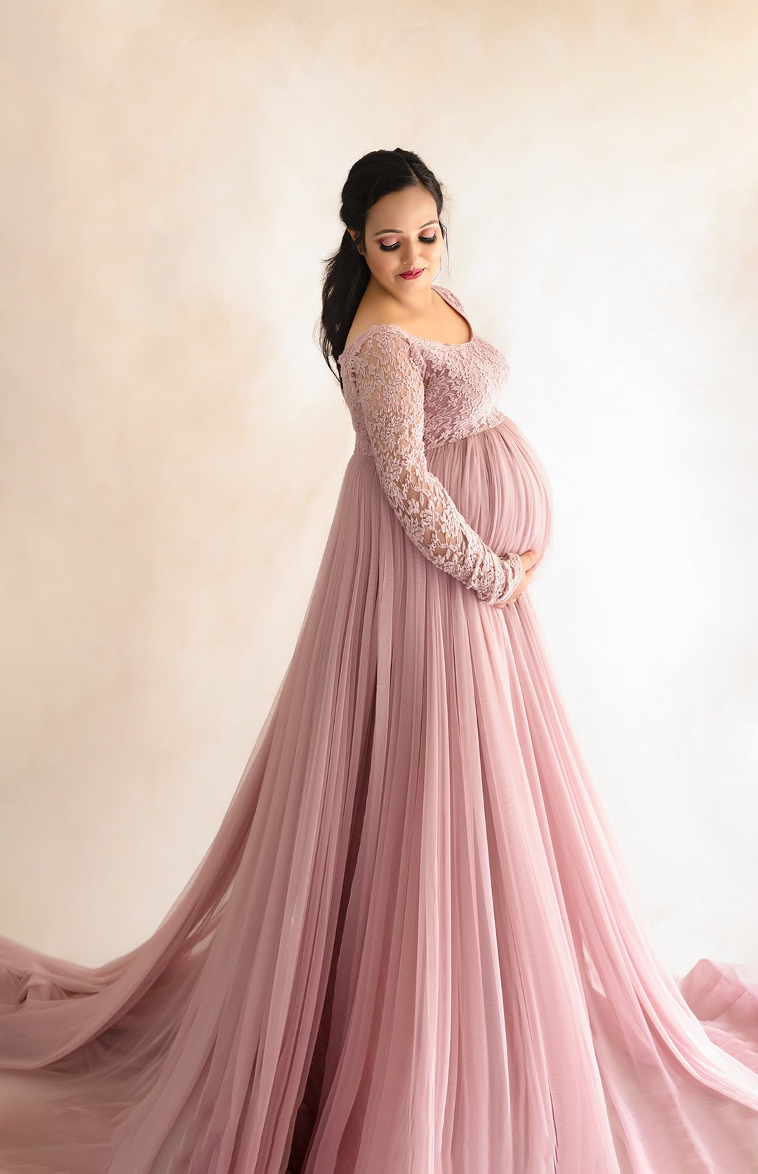 Dylan Pink Gown | Elegant Flowy Maternity Gown | Pregnancy Photoshoot Dress | Maternity Session Outfit | Baby Shower Dress | Evening Gown
