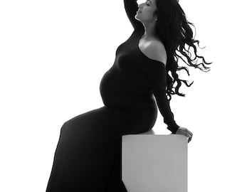High Neck Maternity Dress, Black Bodycon Evening Gown, Minimalist  Photoshoot Clothes, Photography Props - Etsy
