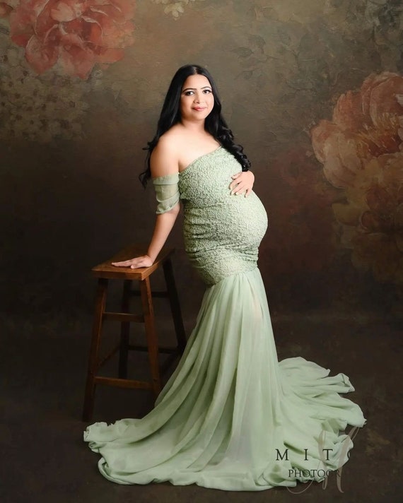 Sage Green Maternity Gown with Lace Top
