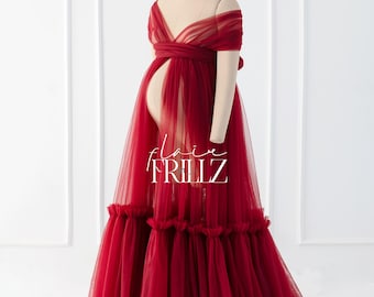 Maternity Gown with Net Convertible Top & Full Length Inner Bodycon