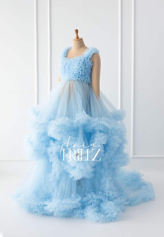 Erin Blue Gown | Elegant Flowy Maternity Gown | Pregnancy Photoshoot Dress | Maternity Session Outfit | Baby Shower Dress | Evening Gown