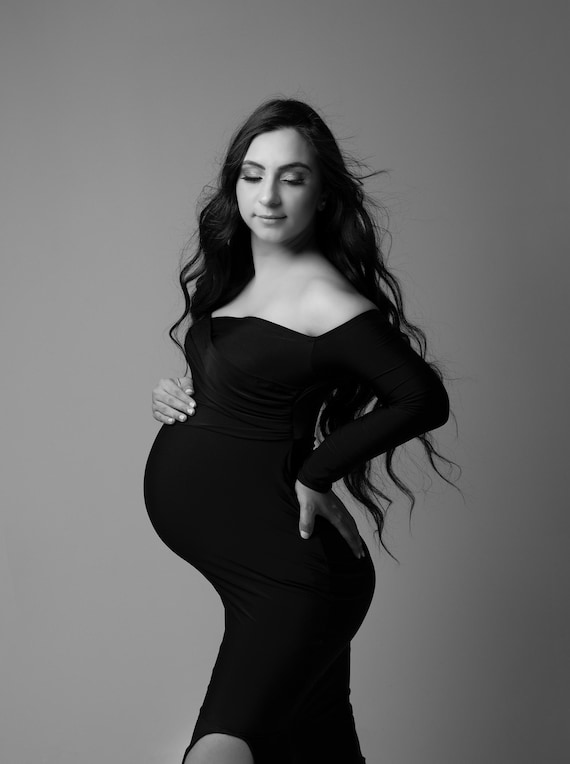 Harper Black Gown | Elegant Maternity Gown | Pregnancy Photoshoot Dress | Maternity Session Outfit | Baby Shower Dress | Bodycon Gown