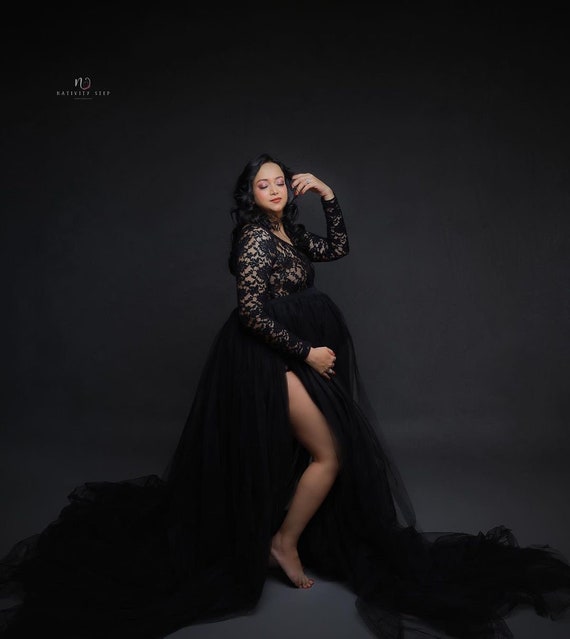 Black Maternity Gown (Bodysuit & Net Skirt Combo)