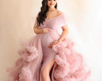 Taylor Pink Wrap Gown | Elegant Flowy Maternity Gown | Pregnancy Photoshoot Dress | Maternity Session Outfit | Baby Shower Dress |