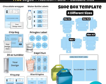 Gastgeschenk Vorlagen Bundle: Chip Tüte, Etiketten, Verpackungen (Canva, Cricut)