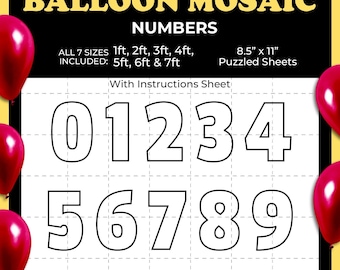 Mosaic Balloon Number Template: Square Font (Printable PDF)