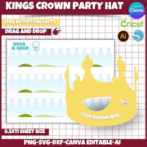 Editable Crown Party Hat Template: Canva, Cricut, Silhouette (Digital Download)