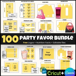 100 Party favor bundle, Party favor templates, Chip bag Template , Party Favors , Capri Sun Labels , Ring Pop , Chocolate Bar Wrappers