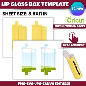 Lip Gloss Box template, Lip Balm Giftbox Template, Canva Editable Label, Lip Gloss Box SVG, Png, JPEG, Easy drag and Drop, Files for Cricut