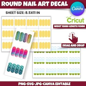 Nail Art Decal Template Bundle, Nail Blank Template, Nail Template Svg, Nail Design Template, Waterslide Nail Decals, Nail Wrap, Canva Edit