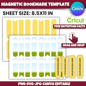 Magnetic Bookmark Template, Bookmark Template SVG, Bookmark SVG, SVG files for Cricut, Pdf, Canva Frame Template, 8.5&quot;x11&quot; sheet, Printable