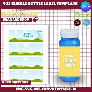 4 oz Bubble Bottle Wrap Template, Edit you bubble Bottle wrap, Canva Editable Label, SVG, Png, DFX, AI, drag and Drop, Files for Cricut
