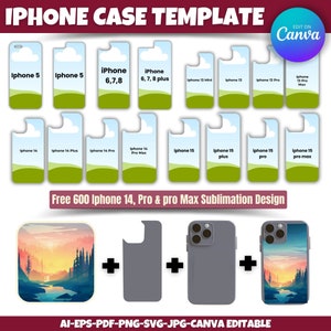 36 Iphone Case Template Bundle, alle Iphone Modelle Vorlagen, Iphone 15 Case Vorlagen, Smartphone Case Vorlagen, Canva Editable
