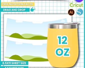 12 Oz Wine Tumbler Sublimation Template: Full Wrap Design (Canva Editable)