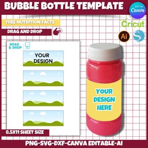 2oz Bubble Bottle Wrap Template, Edit you bubble Bottle wrap, Canva Editable Label, SVG, Png, DFX, AI, drag and Drop, Files for Cricut