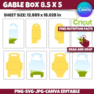 K&ouml;nnte beinhalten: Eine druckbare Vorlage f&uuml;r eine Klappbox mit einer Landschaftsszene. Die Vorlage ist f&uuml;r eine Box mit den Ma&szlig;en 8,5 Zoll x 5 Zoll ausgelegt und ben&ouml;tigt ein Blatt Papier mit den Ma&szlig;en 12,889 Zoll x 18,028 Zoll. Die Vorlage enth&auml;lt Anweisungen zum Ziehen und Ablegen des Designs auf eine Cricut-Schneidemaschine.