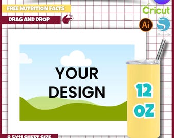 Sjabloon voor 12 oz skinny beker: sublimatieontwerp, bewerkbaar op canvas (digitale download)