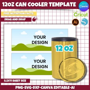 12oz Can Cooler Template, Beer Cooler Template, Blank Template for Sublimation, Bottle Cooler Template, Svg, Canva Editable, Canva Frame