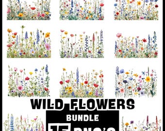 Paquete PNG de flores silvestres: Clipart bohemio con mariposas y gorriones (descarga instantánea)