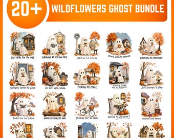 Cozy Fall Ghost PNG Bundle, 20+ Funny Ghost Quotes, Autumn Pumpkin Spooky Season Sublimation, Cute Retro Halloween Shirt Design, Fall Vibes