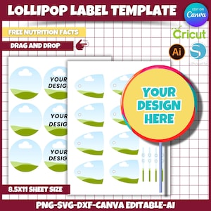Lollipop Cap and Mask Template, Printable lollipop wrap for kids, Drag and drop, Canva Editable Template, Party Favor Labels, Sublimation